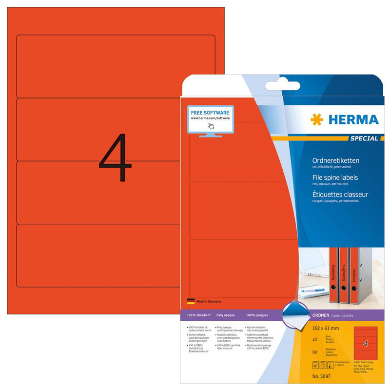 HERMA Ordneretiketten 61,0 x 192,0 mm rot