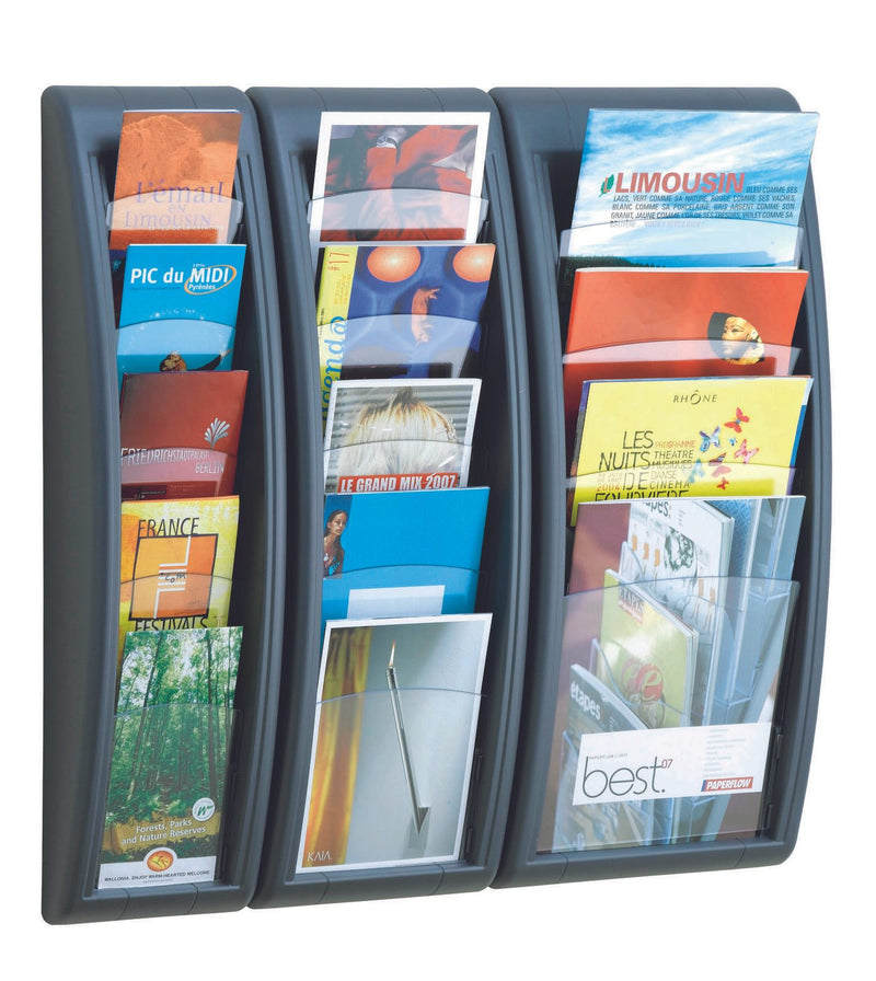 PAPERFLOW Kompakt Wandprospekthalter 1/3 DIN A4 5-Fach anthrazit