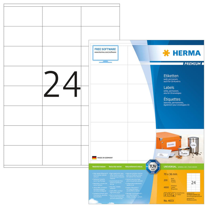 HERMA Etiketten 4633 weiß 70,0 x 36,0 mm