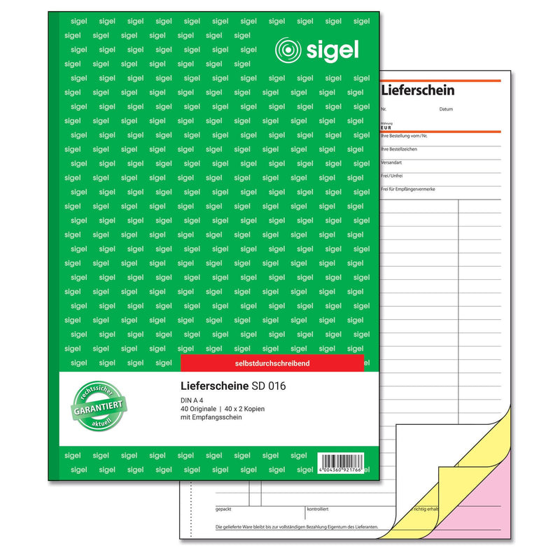 SIGEL Formularbuch Lieferschein mit Empfangsschein DIN A4 3x 40 Seiten
