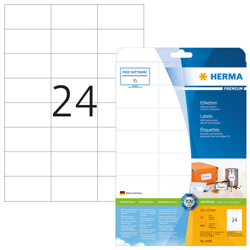HERMA Etiketten 4390 weiß 70,0 x 37,0 mm