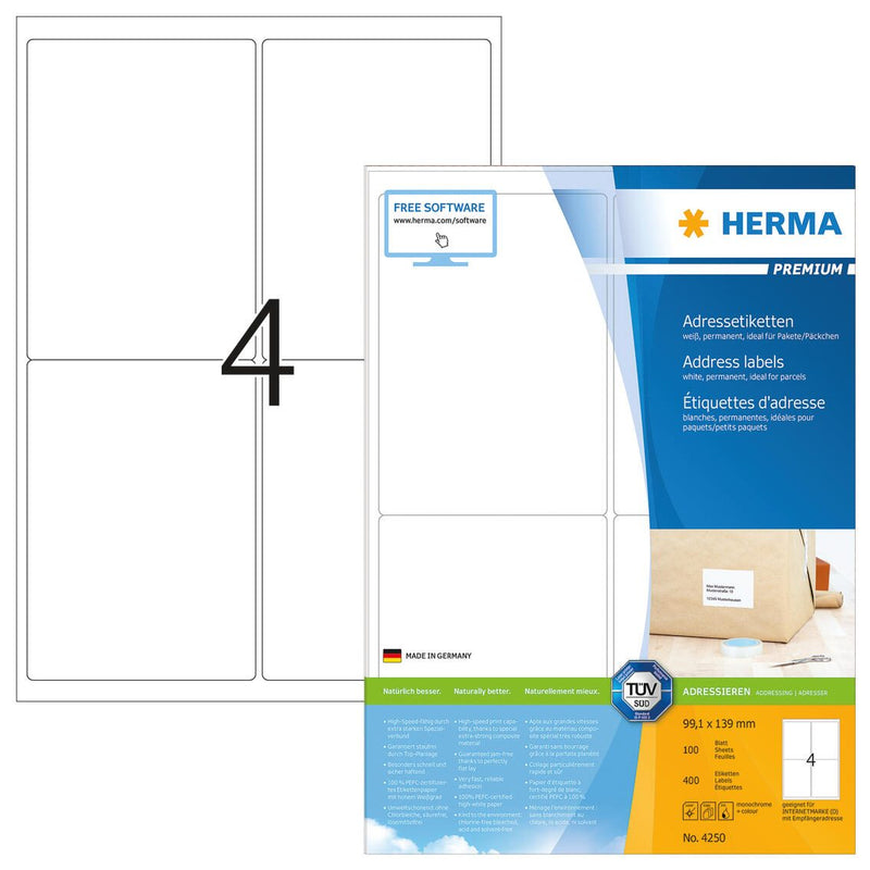 HERMA Etiketten 4250 weiß 99,1 x 139,0 mm