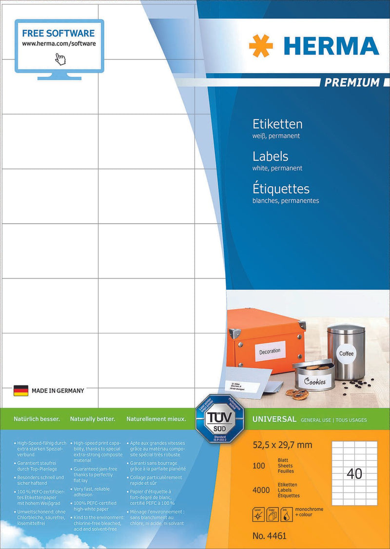 HERMA Etiketten 4461 weiß 52,5 x 29,7 mm