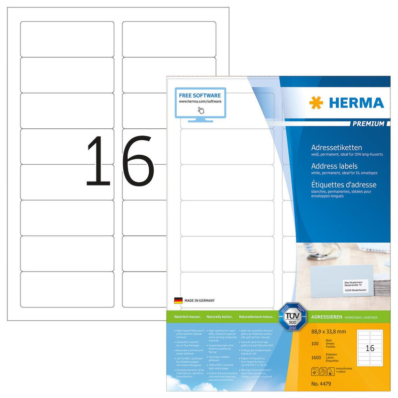 HERMA Etiketten 4479 weiß 88,9 x 33,8 mm