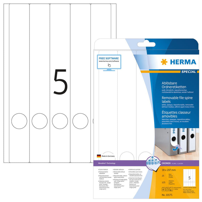 HERMA Ordneretiketten 38,0 x 297,0 mm weiß