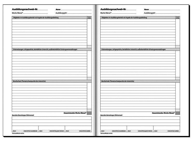 SIGEL Formularbuch Ausbildungsnachweis, wöchentliche/monatliche Eintragungen DIN A4 1x 28 Seiten