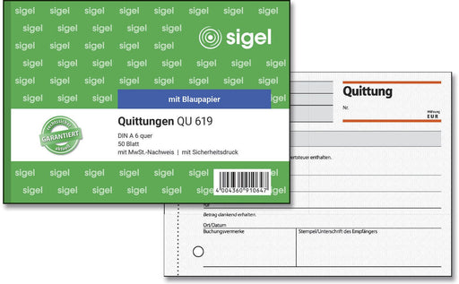 SIGEL Formularbuch Quittung, MwSt. separat ausgewiesen DIN A6 quer 1x 50 Seiten