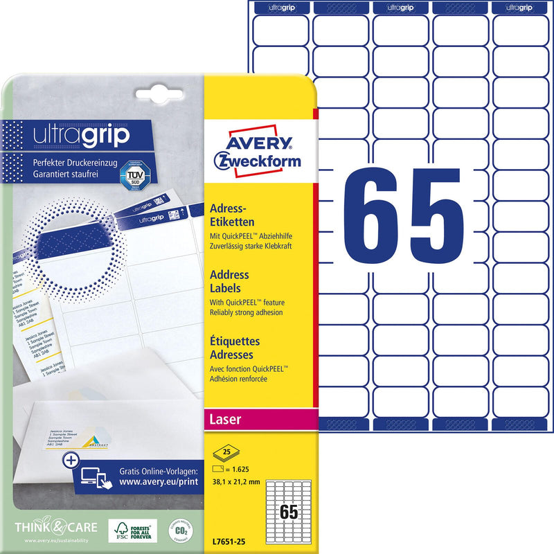 AVERY Zweckform Adressetiketten L7651-25 weiß 38,1 x 21,2 mm