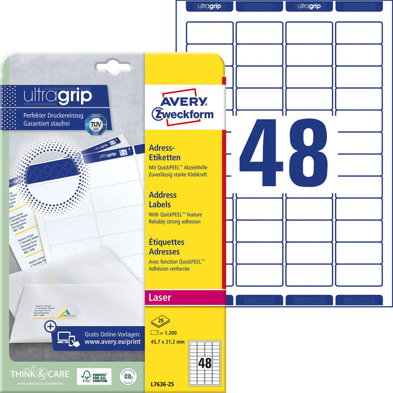 AVERY Zweckform Adressetiketten L7636-25 weiß 45,7 x 21,2 mm