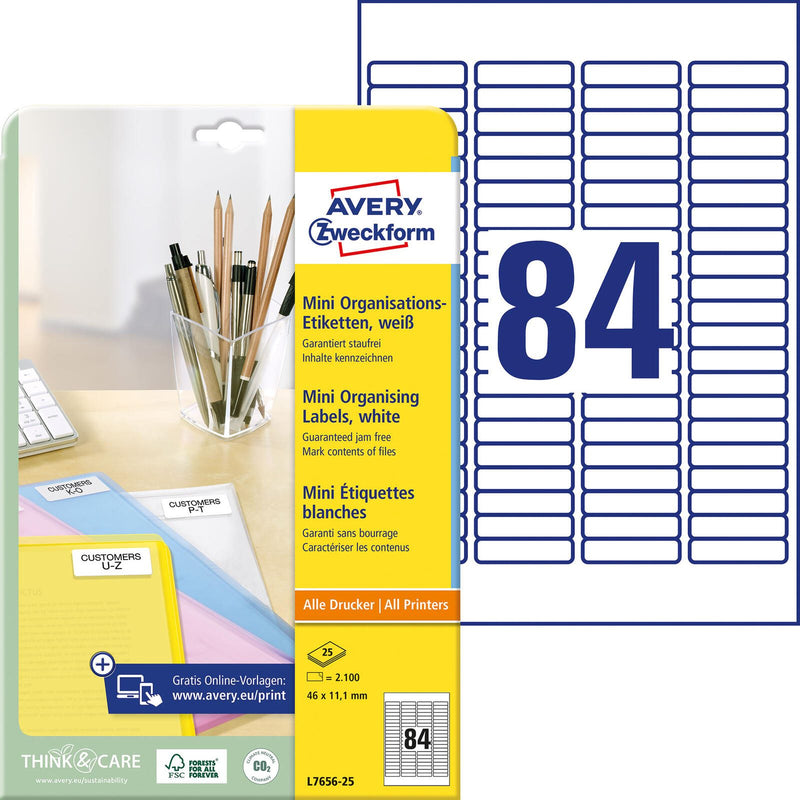 AVERY Zweckform Etiketten L7656-25 weiß 46,0 x 11,1 mm
