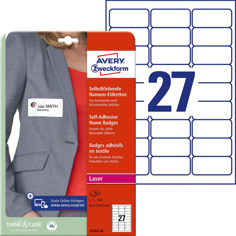 AVERY Zweckform Namensetiketten L4784-20 weiß 63,5 x 29,6 mm