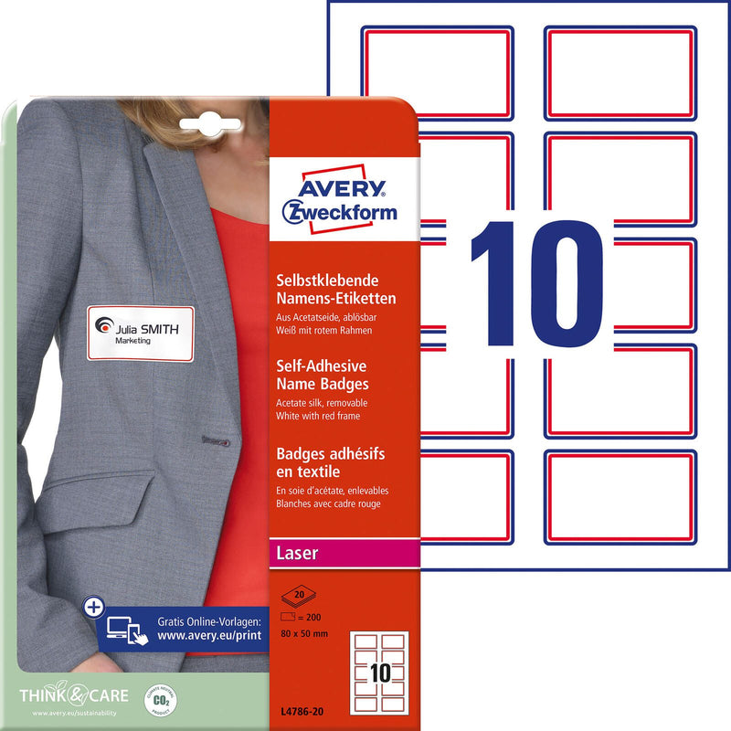 AVERY Zweckform Namensetiketten L4786-20 weiß 80,0 x 50,0 mm
