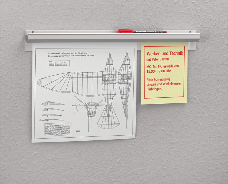 Catch-ball Infoboard Klemmleiste 50 cm selbstklebend, Wandmontage silber