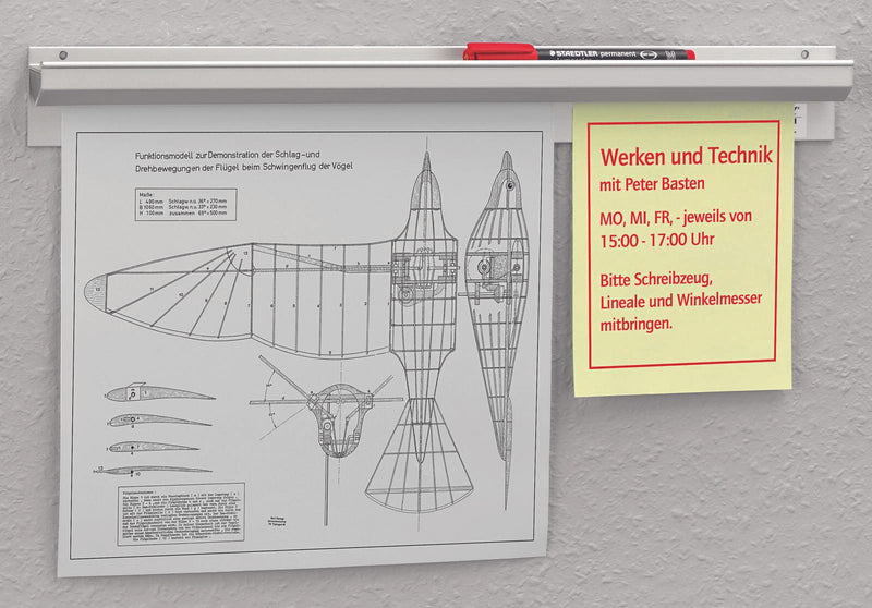 Catch-ball Infoboard Klemmleiste 50 cm selbstklebend, Wandmontage silber