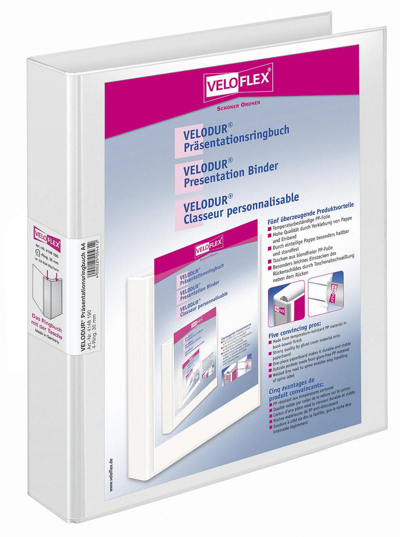 VELOFLEX Präsentationsringbücher 4-Ringe DIN A4 4.6 cm weiß