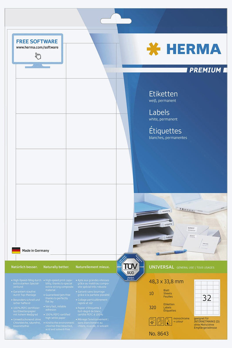 HERMA Etiketten 8643 weiß 48,3 x 33,8 mm