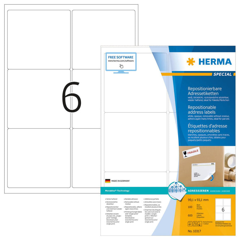 HERMA SPECIAL Adressetiketten weiß 99,1 x 93,1 mm