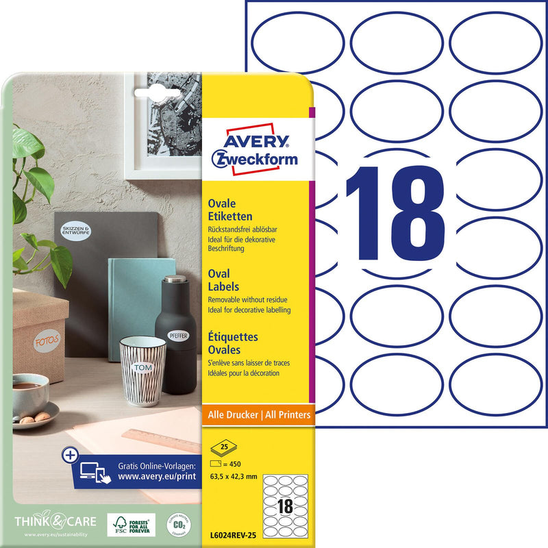 AVERY Zweckform Etiketten L6024REV-25 weiß 63,5 x 42,3 mm