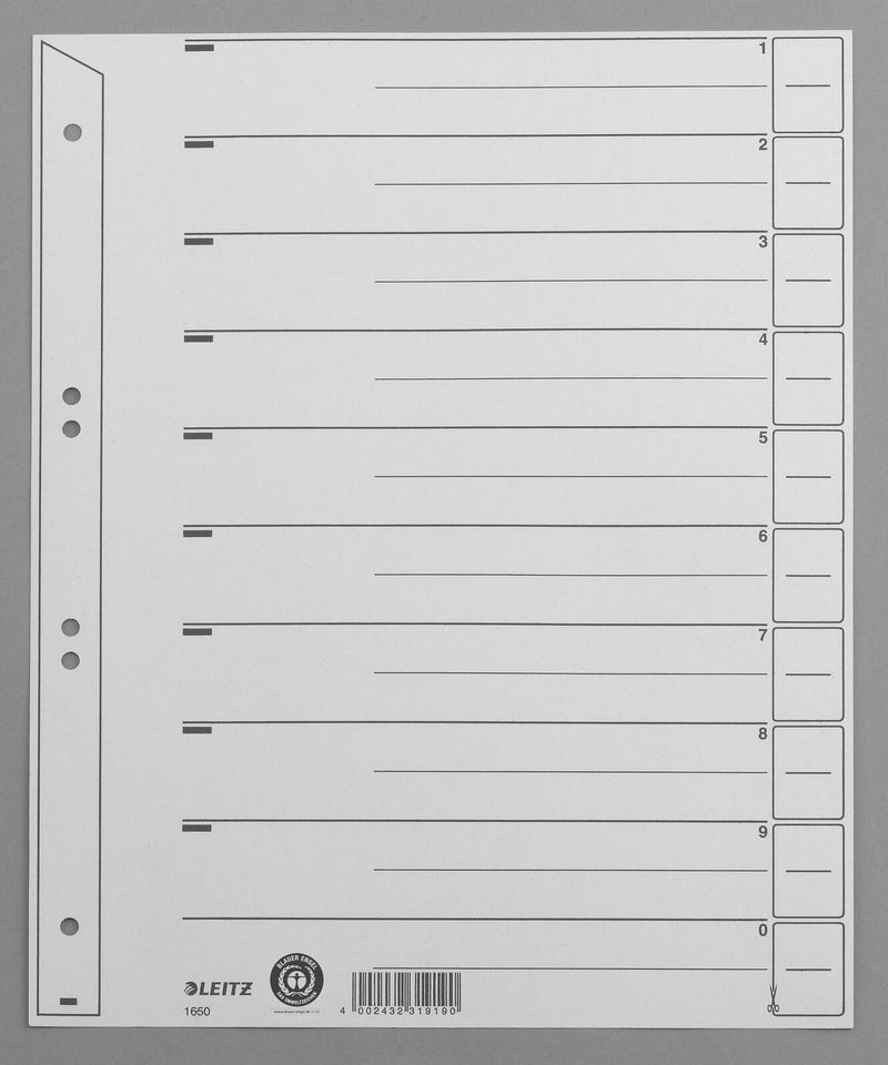 LEITZ 1654 Trennblätter 200 g/m² grau