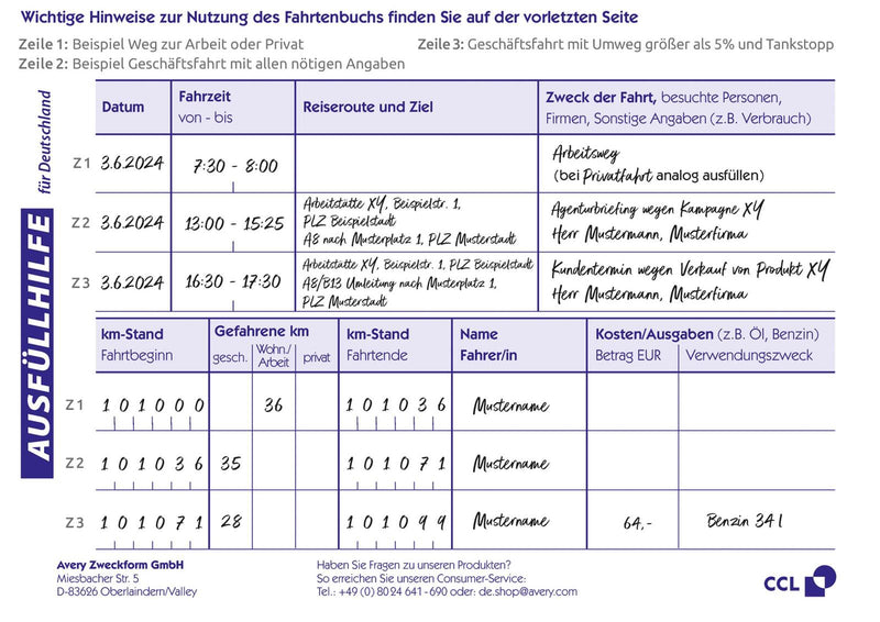 AVERY Zweckform Fahrtenbuch, Pkw mit Kraftstoffverbrauch Formularbücher 222-5 + GRATIS 1 St.