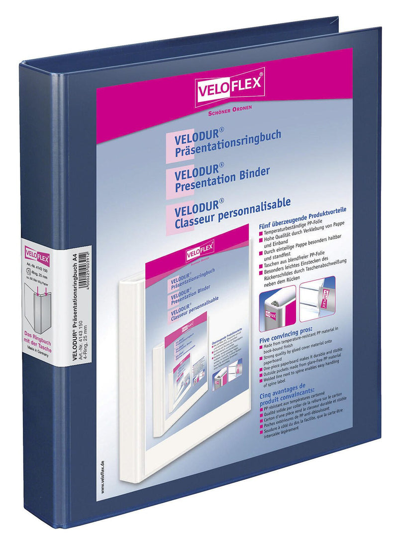 VELOFLEX Präsentationsringbücher 4-Ringe DIN A4 4 cm blau