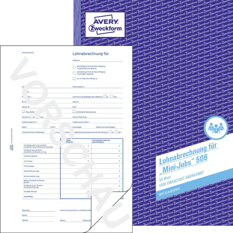 AVERY Zweckform Formularbuch Lohnabrechnung für geringfügig/kurzfristig Beschäftigte DIN A4 1x 50 Seiten