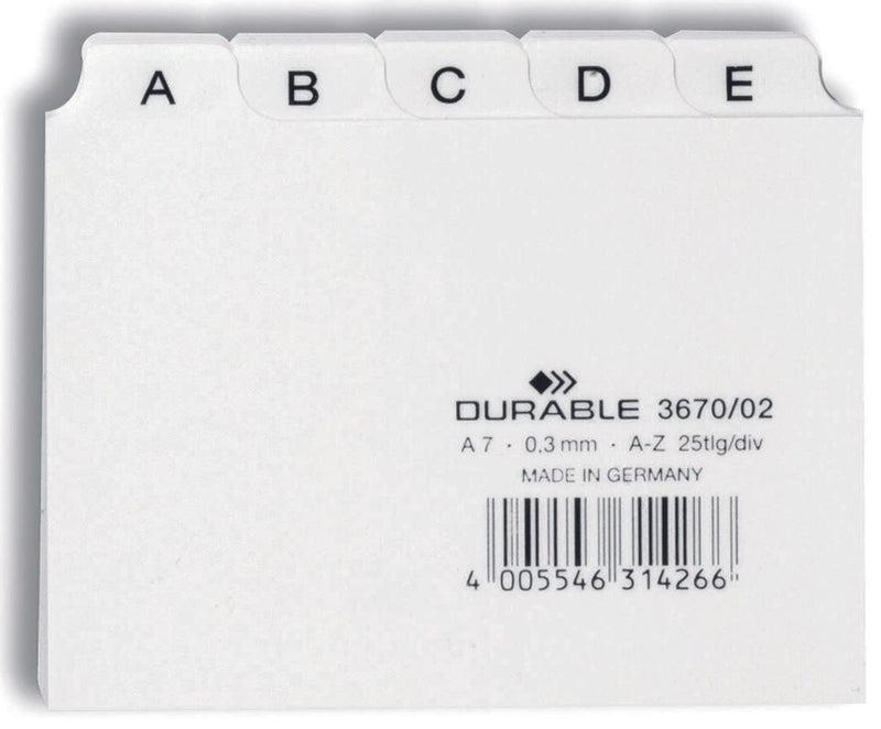 DURABLE Karteikartenregister A-Z weiß für DIN-A7-Karteikästen