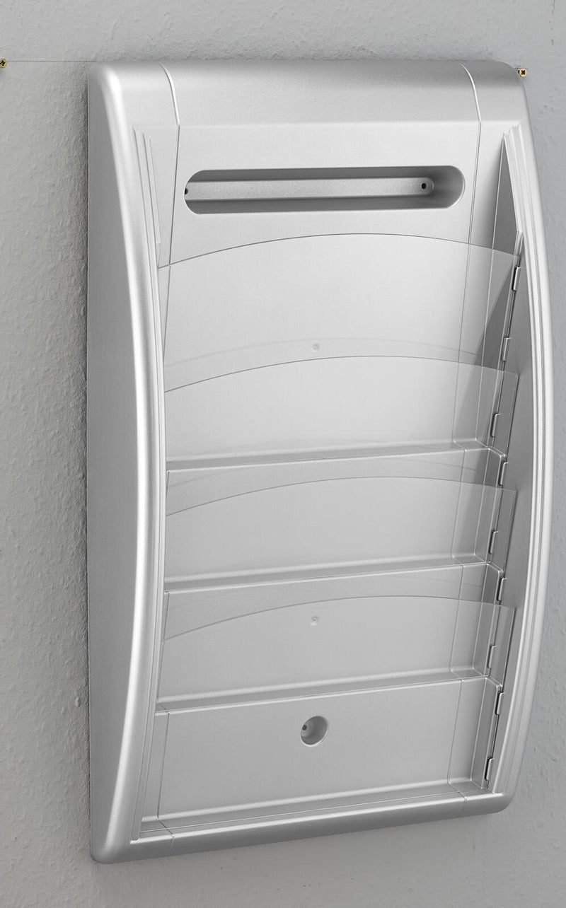 PAPERFLOW Kompakt Wandprospekthalter DIN A4 quer 4-Fach silber