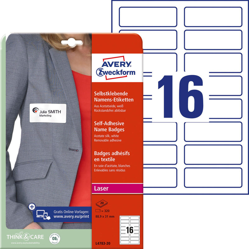 AVERY Zweckform Namensetiketten L4783-20 weiß 88,9 x 31,0 mm