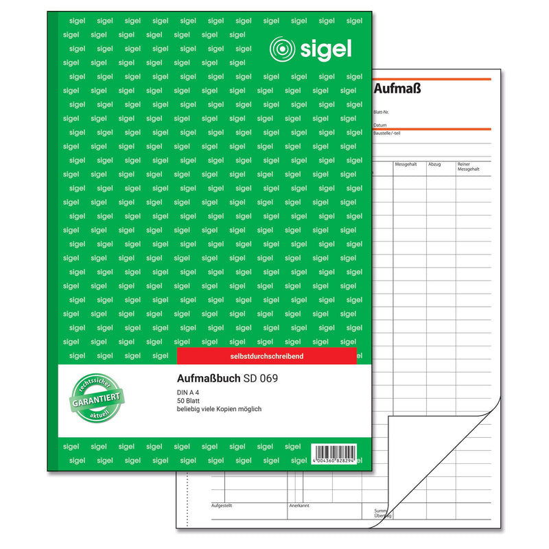 SIGEL Formularbuch Aufmaßbuch DIN A4 1x 50 Seiten