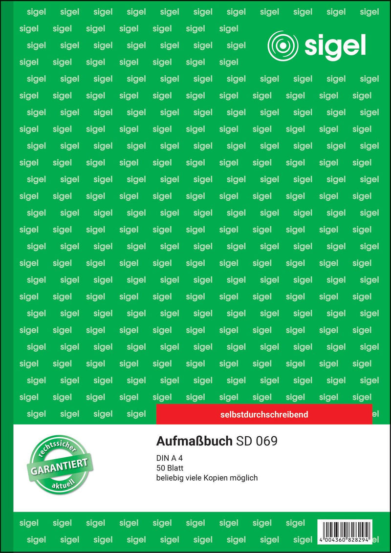 SIGEL Formularbuch Aufmaßbuch DIN A4 1x 50 Seiten