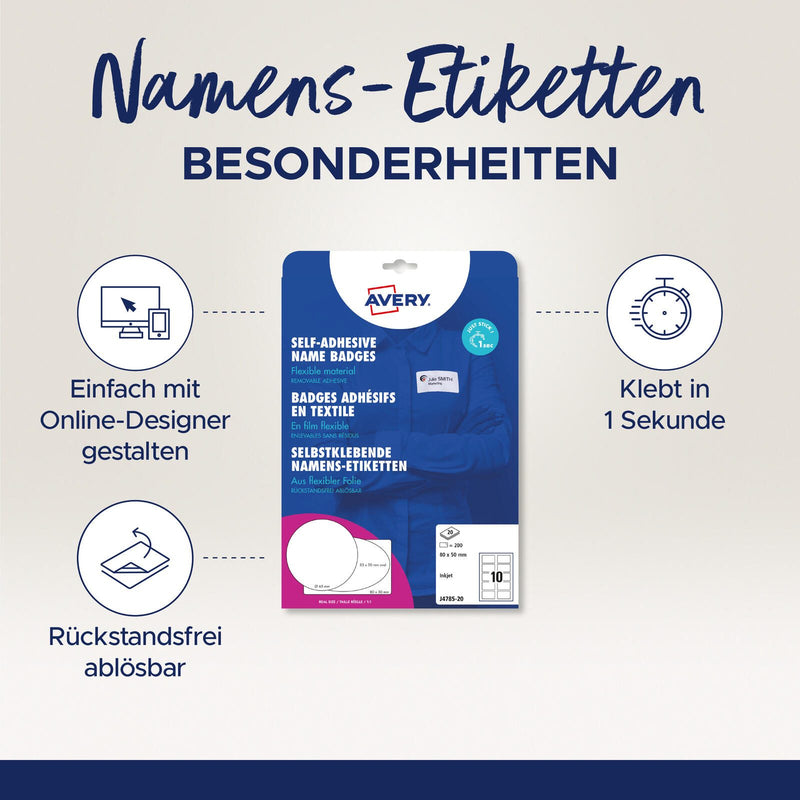 AVERY Zweckform Namensetiketten J4785-20 weiß 80,0 x 50,0 mm