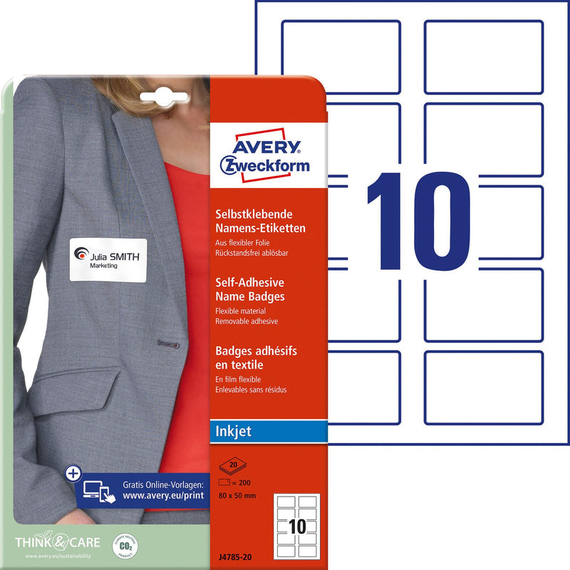 AVERY Zweckform Namensetiketten J4785-20 weiß 80,0 x 50,0 mm