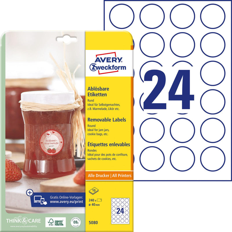 AVERY Zweckform Etiketten 5080 weiß 40,0 x 40,0 mm