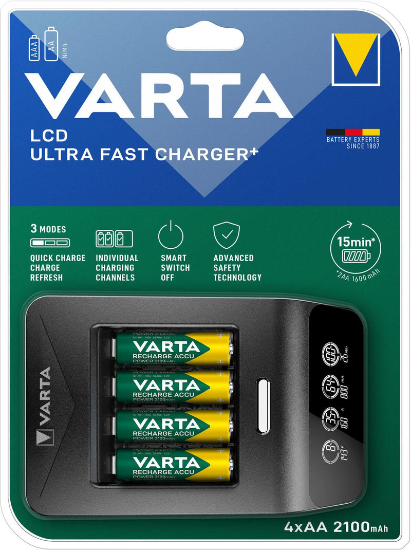 VARTA Akku-Schnellladegerät inkl. Akkus LCD ULTRA FAST CHARGER+