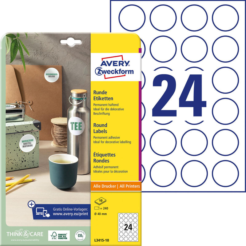 AVERY Zweckform Etiketten L3415-10 weiß 40,0 x 40,0 mm