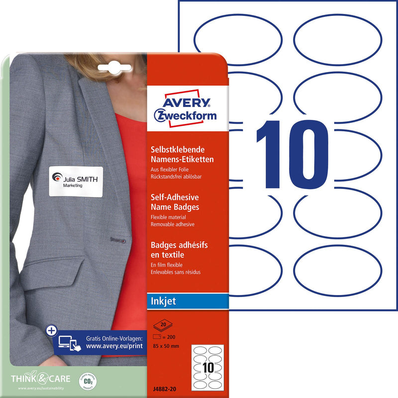 AVERY Zweckform Namensetiketten J4882-20 weiß 85,0 x 50,0 mm
