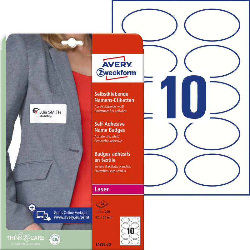 AVERY Zweckform Namensetiketten L4882-20 weiß 85,0 x 50,0 mm