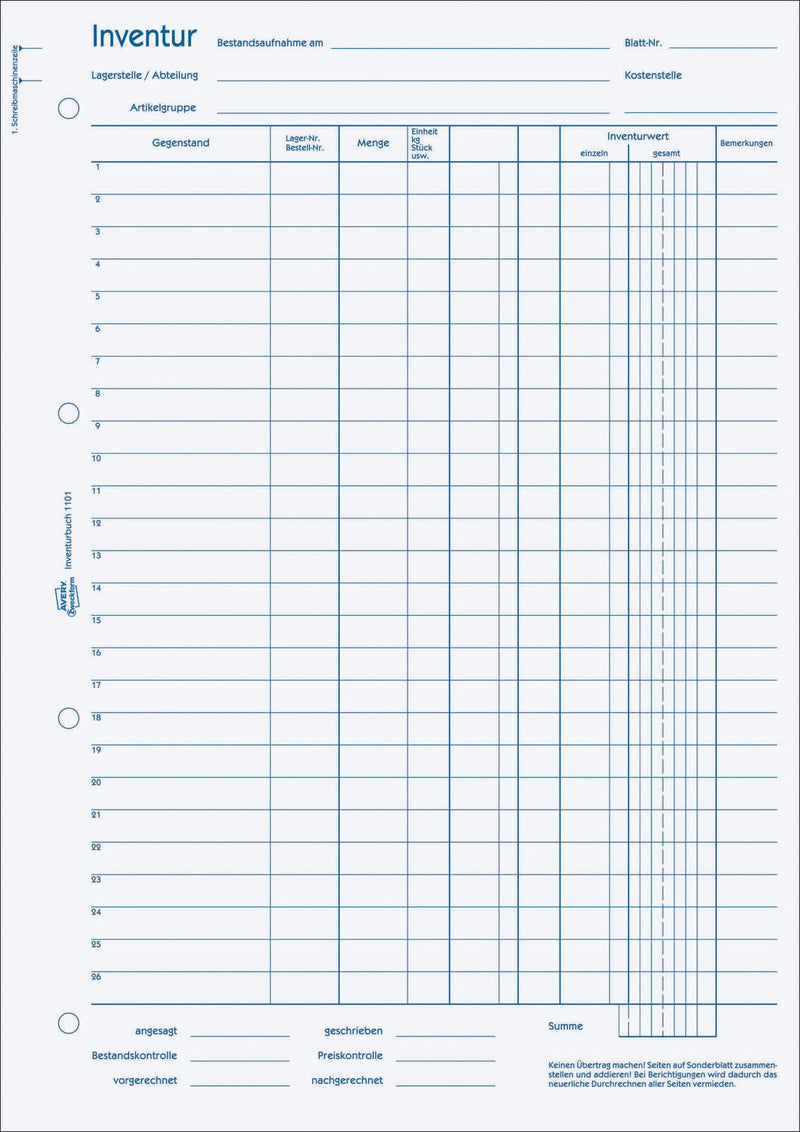 AVERY Zweckform Inventurbuch DIN A4 1x 50 Seiten
