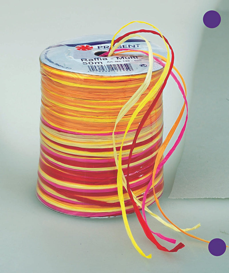 PRÄSENT Geschenkband Multi-Raffia 3 mm x 50 m gelb/rot/orange/pink
