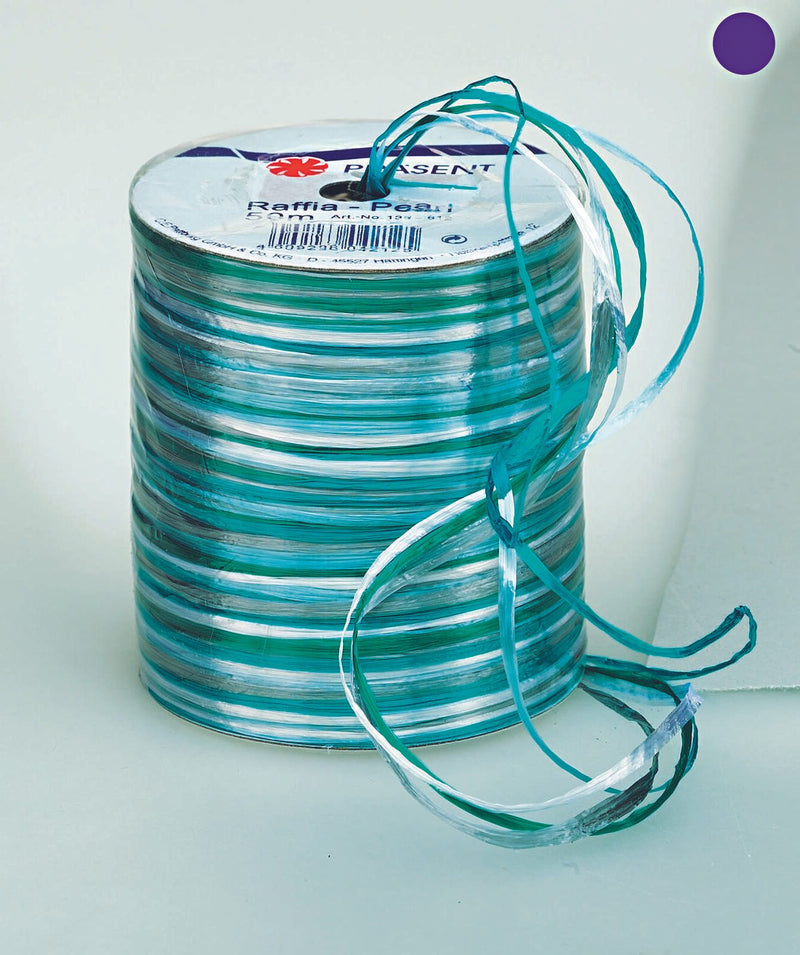 PRÄSENT Geschenkband Raffia-Pearl 3 mm x 50 m blau/türkis/grün