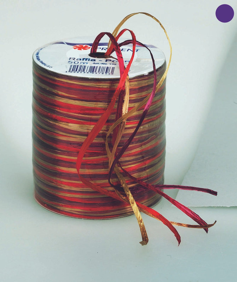 PRÄSENT Geschenkband Raffia-Pearl 3 mm x 50 m rot/gold