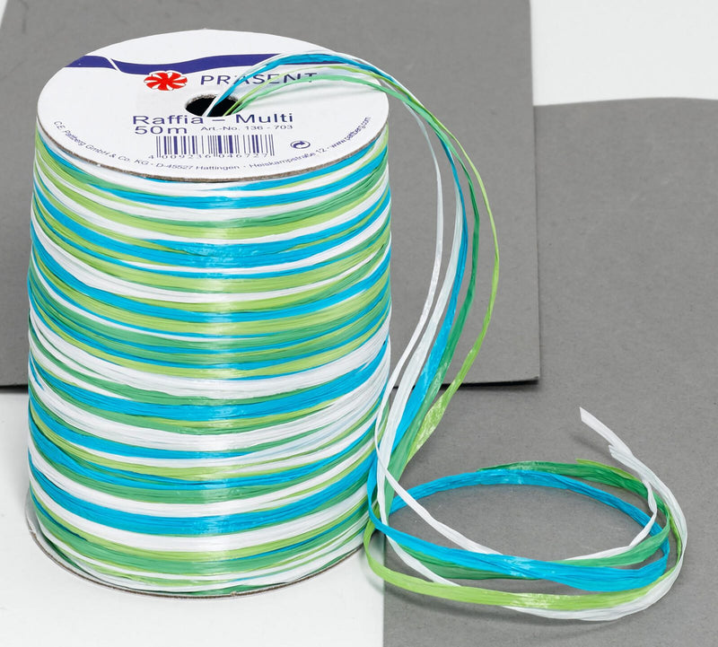 PRÄSENT Geschenkband Multi-Raffia 3 mm x 50 m blau/grün/weiß