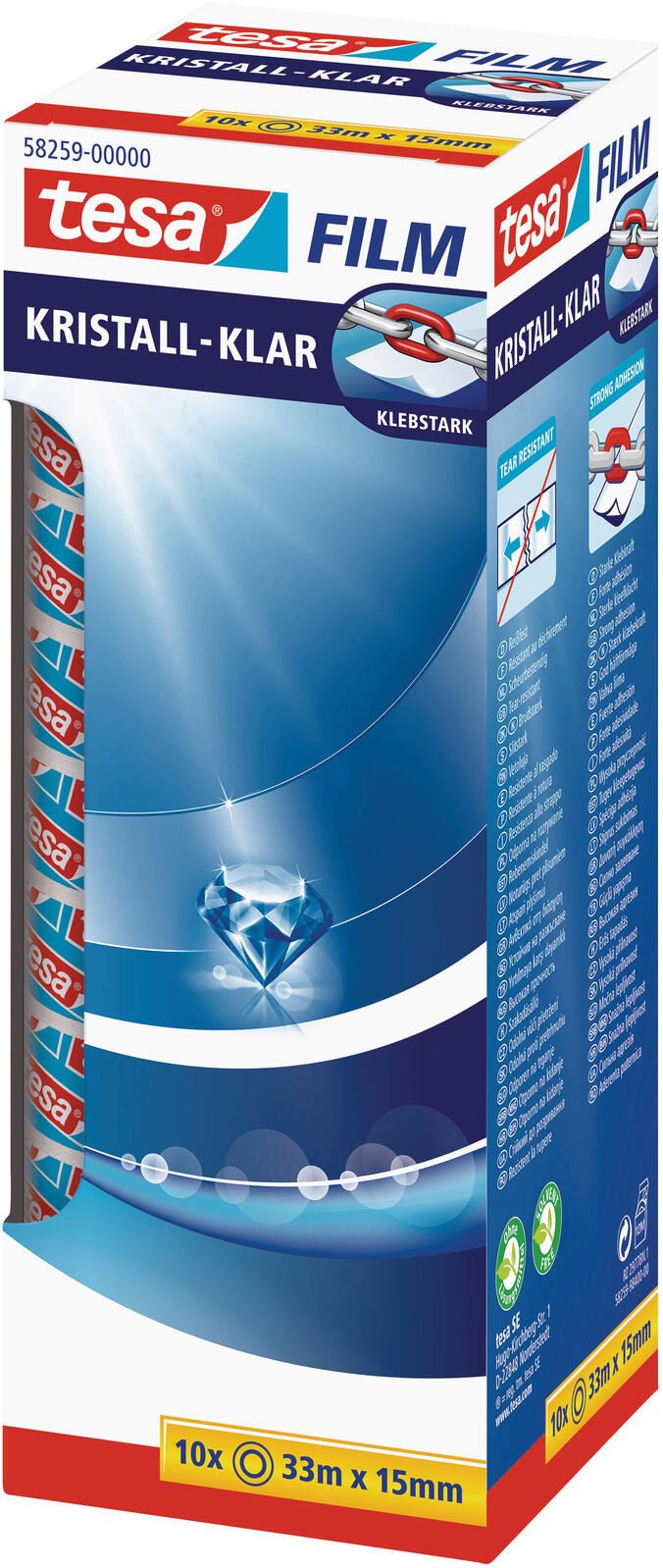 tesa KRISTALL-KLAR Klebefilm 15 mm x 33 m transparent