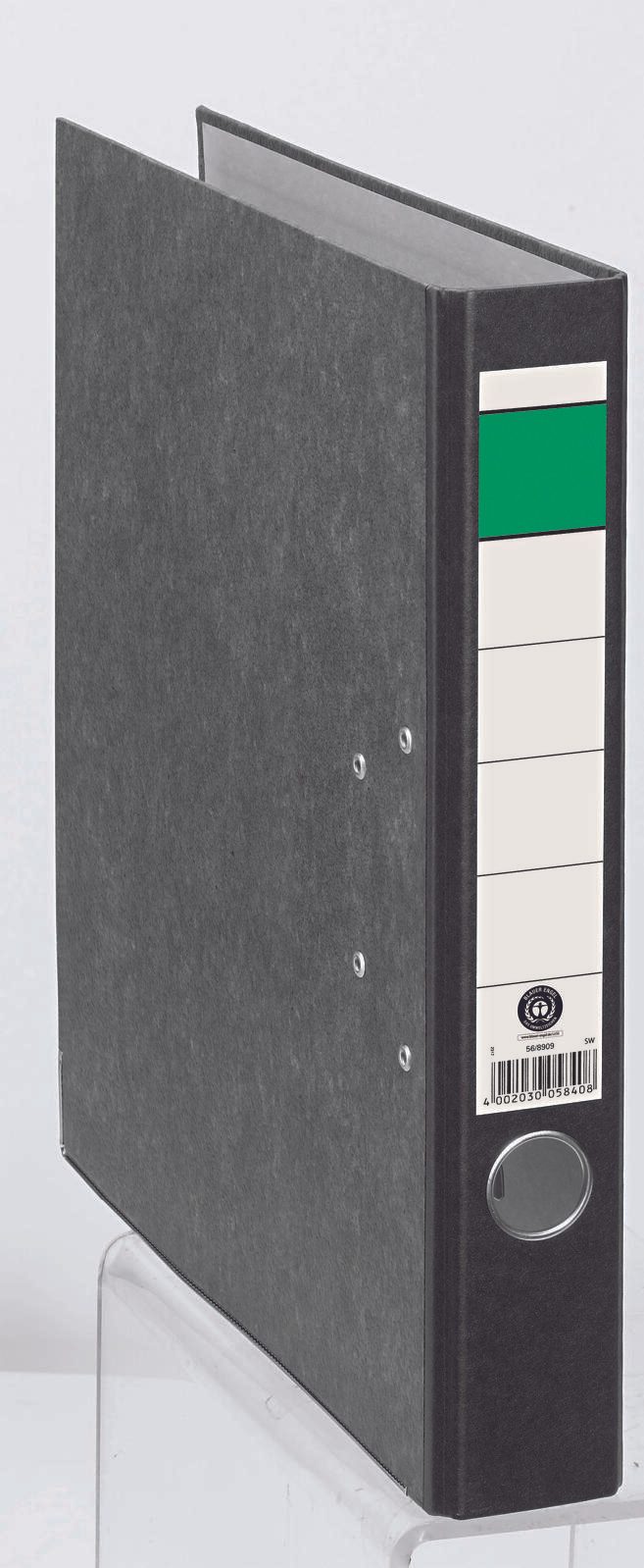 Grüner Balken Ordner Rückenbreite 5 cm DIN A4 Karton schwarz marmoriert