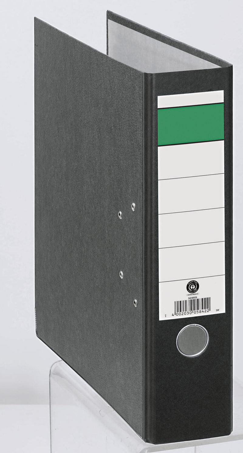 Grüner Balken Ordner Rückenbreite 8 cm DIN A4 Karton schwarz marmoriert