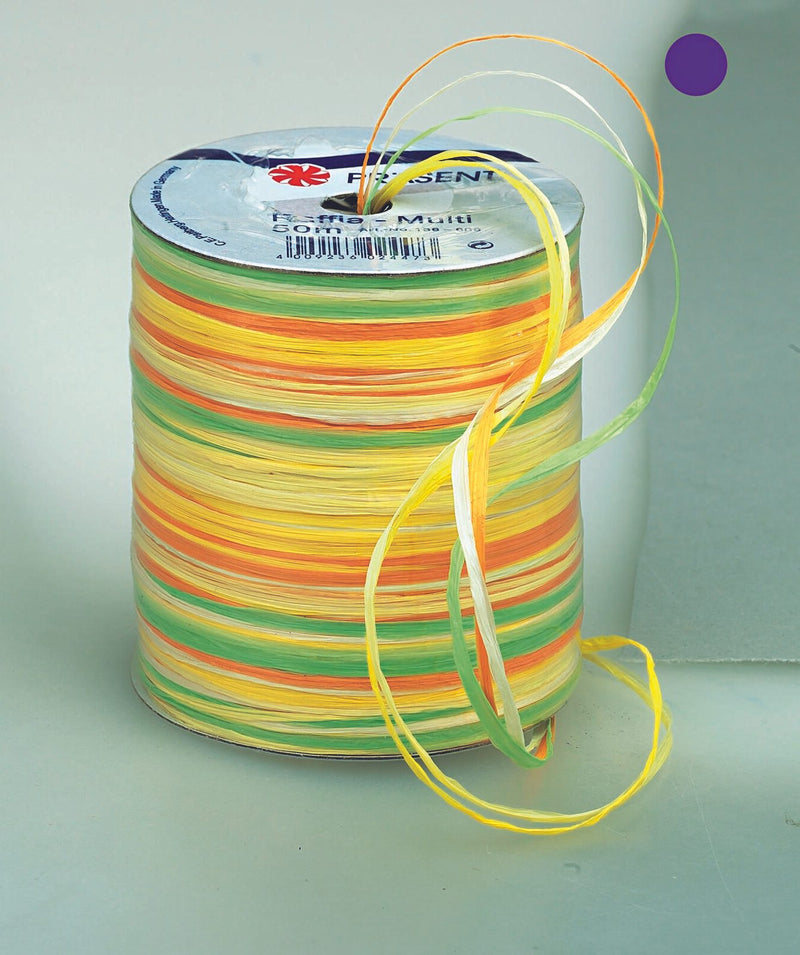 PRÄSENT Geschenkband Multi-Raffia 3 mm x 50 m gelb/orange/grün