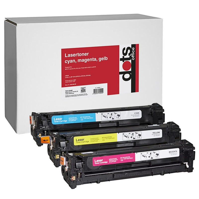dots Toner kompatibel zu HP 131A; Canon 731(U0SL1AM; 6271B002/6270B002/6269B002), 3er-Set cyan, magenta, gelb