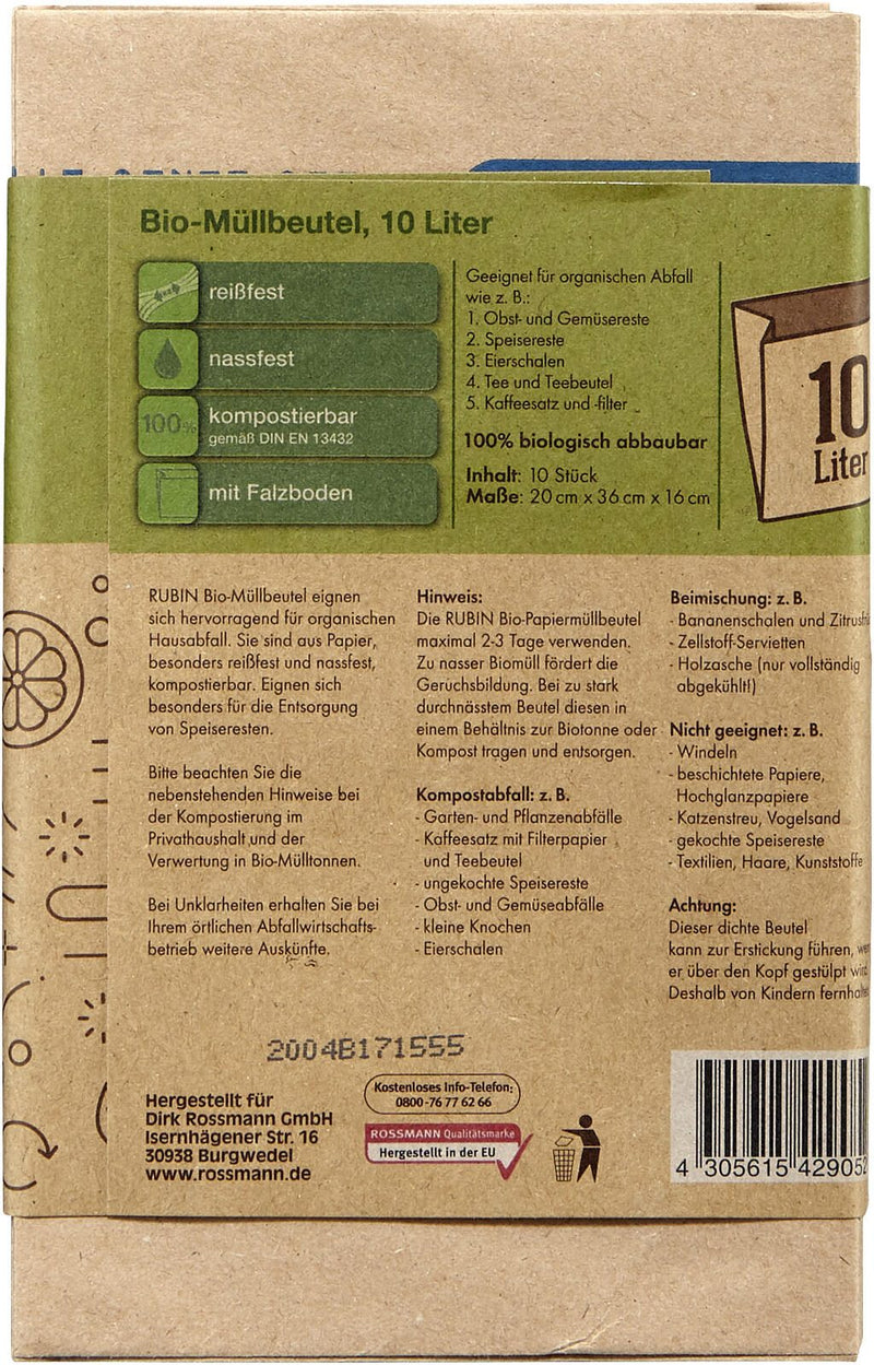 RUBIN Biomüllbeutel 10,0 l naturbraun