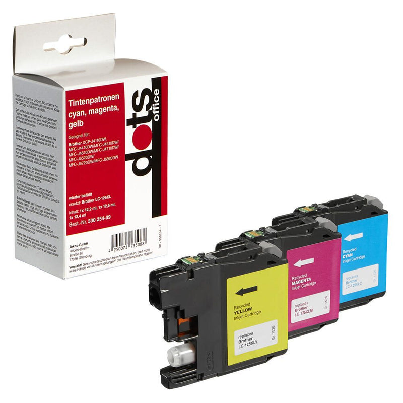 dots Druckerpatronen kompatibel zu brother LC125XLRBWBP , 3er-Set cyan, magenta, gelb